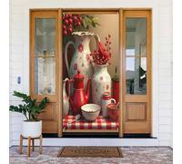 Stampa floreale rossa n. 553 coperture decorative per porta, decorazioni per interni ed esterni, primavera, estate, autunno, inverno, Halloween, Natale, decorazioni per la casa