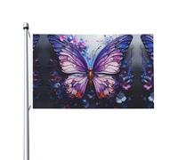 Stampa floreale viola farfalla bandiera su entrambi i lati 3 x 5FT leggera e resistente al colore con asole Ideale per feste all'aperto e giardini.