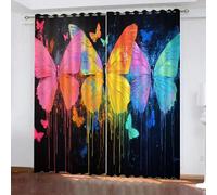 Stampa Foto 3D Tenda Oscurante con Occhielli Farfalla colorata dei graffiti Pittura a olio Termica Isolante Riduzione Rumore Insonorizzata Tendaggi per Soggiorno Camera da Letto Cucina 220 x 210 cm