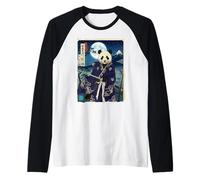 Stampa Giapponese a Blocchi Samurai Panda Fuji Ukiyo-e Art Design Maglia con Maniche Raglan