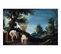 Stampa giclée su tela di qualità museale, Guercino, paesaggio con donne che fanno il bagno, 76 x 101 cm, inchiostri d'archivio su tela di policotone, perfetta per soggiorno, camera da letto o galleria