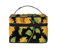 Stampa girasole nera, borsa da viaggio per il trucco da donna, grande organizer per cosmetici