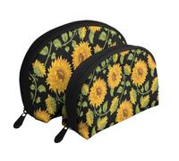 Stampa girasole nera, Borsa per trucco a conchiglia Portamonete da donna Borsa da toilette piccola Borsa per cosmetici 2 pezzi