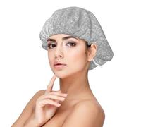 Stampa glitter argento scintillante finto,Cuffia da notte in raso per adulti - Cuffia da notte elastica per donna, copricapelli per la notte