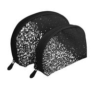 Stampa glitter bianco nero, Borsa per trucco a conchiglia Portamonete da donna Borsa da toilette piccola Borsa per cosmetici 2 pezzi