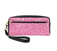 Stampa glitter rosa scintillante, Borsa per il trucco Borsa per cosmetici Borsa da viaggio portatile da toilette Astuccio in pelle per donne e ragazze