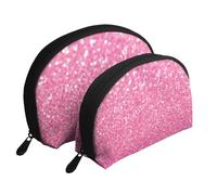 Stampa glitter rosa scintillante, Borsa per trucco a conchiglia Portamonete da donna Borsa da toilette piccola Borsa per cosmetici 2 pezzi