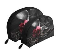 Stampa gotica di rose nere, Borsa per trucco a conchiglia Portamonete da donna Borsa da toilette piccola Borsa per cosmetici 2 pezzi