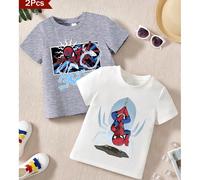 Stampa grafica di The Amazing Spider-Man, primavera/estate, t-shirt in cotone per bambini/ragazze, a coste, stile college, sportiva, drappeggiata, morbida, traspirante, maglia a maniche corte per bamb