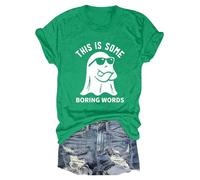 Stampa Halloween, maglietta da donna a maniche corte, scollo rotondo, maglietta stampata, costume di Halloween, maglietta leggera, maglietta casual, verde, L