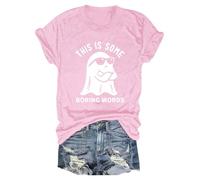 Stampa Halloween, maglietta da donna a maniche corte, scollo rotondo, maglietta stampata, costume di Halloween, maglietta leggera, maglietta casual, Colore: rosa., XXL