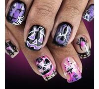 Stampa Halloween Sulle Unghie Quadrate Finte Artificiali Spaventose Per Le Donne A Forma Colle Con Disegni Unghie Finte