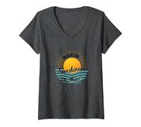 Stampa High on Sunshine And Music Summer Vibes Maglietta con Collo a V, Donna, Grigio Scuro, M