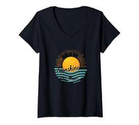 Stampa High on Sunshine And Music Summer Vibes Maglietta con Collo a V, Donna, Nero, M