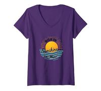 Stampa High on Sunshine And Music Summer Vibes Maglietta con Collo a V, Donna, Viola, XXL