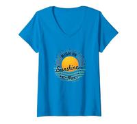 Stampa High on Sunshine And Music Summer Vibes Maglietta con Collo a V, Donna, Zaffiro, XL