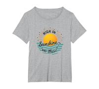 Stampa High on Sunshine And Music Summer Vibes Maglietta, Donna Plus-Size, Grigio Melange, 4X