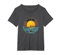 Stampa High on Sunshine And Music Summer Vibes Maglietta, Donna Plus-Size, Grigio Scuro, 6X
