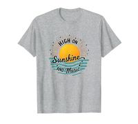 Stampa High on Sunshine And Music Summer Vibes Maglietta, Uomo, Grigio Melange, 5XL