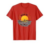 Stampa High on Sunshine And Music Summer Vibes Maglietta, Uomo, Rosso, L