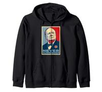 Stampa iconica di Winston Churchill Never Surrender Felpa con Cappuccio