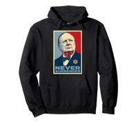 Stampa iconica di Winston Churchill Never Surrender Felpa con Cappuccio
