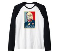 Stampa iconica di Winston Churchill Never Surrender Maglia con Maniche Raglan