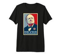 Stampa iconica di Winston Churchill Never Surrender Maglietta Premium