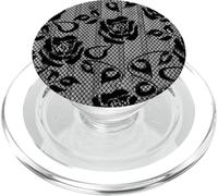 Stampa in pizzo floreale con rose nere grigie, design gotico PopSockets PopGrip per MagSafe