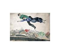 Stampa in Tela Canvas 100% qualità Italia - Chagall - sopra la Città - Effetto Dipinto Idea Regalo Casa Quadro Cucina Stanza da Letto Soggiorno (80X113)