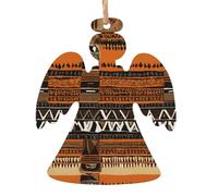 Stampa in tessuto di fango africano, collezione natalizia intagliata a forma di angelo, ornamenti natalizi in legno naturale con finitura brunita artigianale, 4 forme festive e 1/2/4/6 opzioni