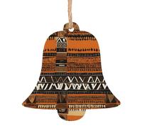 Stampa in tessuto di fango africano, collezione natalizia intagliata a forma di campana, ornamenti natalizi in legno naturale con finitura brunita artigianale, 4 forme festive e 1/2/4/6 opzioni