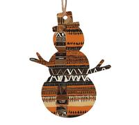 Stampa in tessuto di fango africano, collezione natalizia intagliata a forma di pupazzo di neve, ornamenti natalizi in legno naturale con finitura brunita artigianale, 4 forme festive e 1/2/4/6