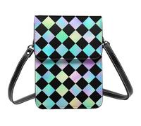 Stampa iridescente a scacchi una piccola borsa a tracolla per le donne, piccole borse in pelle per telefono cellulare borsa a tracolla
