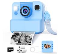 Stampa istantanea per bambini: Flip Up Camera regalo per ragazze 3-16 (perfetta per Natale o compleanno), 1080P HD Children Digital Video Instant Print Camera con 3 rotoli di carta e blu da 32 GB