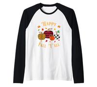Stampa Leopardata a Quadri con Zucca Happy Fall Y'All Maglia con Maniche Raglan