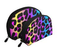Stampa leopardata al neon, Borsa per trucco a conchiglia Portamonete da donna Borsa da toilette piccola Borsa per cosmetici 2 pezzi