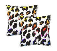 Stampa Leopardata Arcobaleno 2 Pezzi Federa Cuscino Microfibra Federa Copri Interessante Caso Fodere per Giardino Salotto Letto 45X45Cm