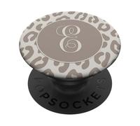 Stampa leopardata color crema con ghepardo lettera E bianca PopSockets PopGrip Adesivo