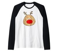 Stampa Leopardata di Rudolph la Renna di Natale Maglia con Maniche Raglan