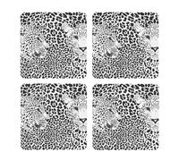 Stampa leopardata e tigre in bianco e nero,Sottobicchieri quadrati in sughero MDF, sottobicchieri per tazze, set di 4 sottobicchieri per bevande