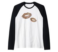 Stampa Leopardata Labbra Graphic Bold Cheetah Bocca Bacio Donna Maglia con Maniche Raglan
