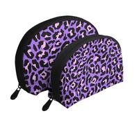 Stampa leopardata viola, Borsa per trucco a conchiglia Portamonete da donna Borsa da toilette piccola Borsa per cosmetici 2 pezzi