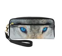 Stampa lupo occhi azzurri, Borsa per il trucco Borsa per cosmetici Borsa da viaggio portatile da toilette Astuccio in pelle per donne e ragazze