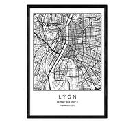 Stampa mappa della città di Lione stile nordico in bianco e nero. Fotogramma A4 carta stampata No 250 gr. Dipinti, stampe e manifesti per soggiorno e camera da letto