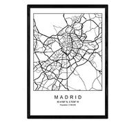 Stampa mappa della città di Madrid in stile nordico in bianco e nero. Fotogramma A4 carta stampata No 250 gr. Dipinti, stampe e manifesti per soggiorno e camera da letto