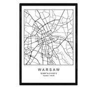 Stampa mappa della città di Varsavia stile scandinavo in bianco e nero. Fotogramma A4 carta stampata No 250 gr. Dipinti, stampe e manifesti per soggiorno e camera da letto