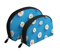 Stampa margherita bianca, Borsa per trucco a conchiglia Portamonete da donna Borsa da toilette piccola Borsa per cosmetici 2 pezzi