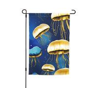 Stampa meduse blu e oro per qualsiasi occasione da giardino per tutte le stagioni all'aperto bandiera decorazione per cortili bandiere
