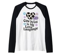 Stampa Mucca Estetica Western Bovine Chic Pastello Macchiato Maglia con Maniche Raglan